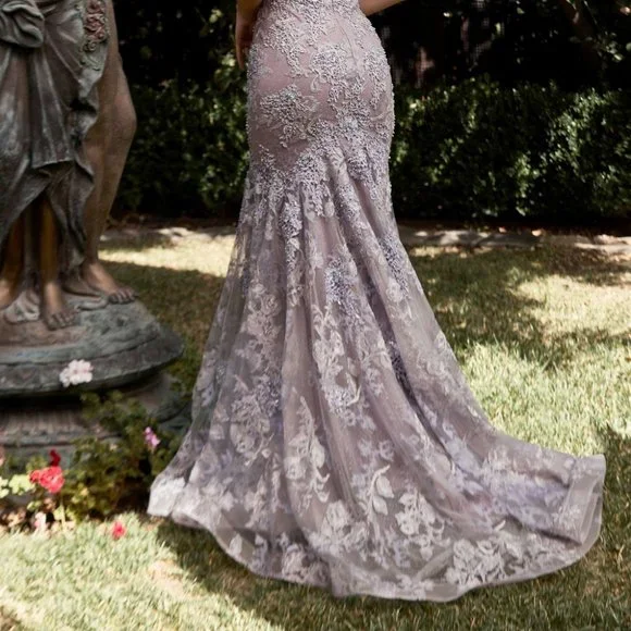 VIOLET PROM PARTY MERMAID LACE GOWN  OFF THE SHOULDER OPEN BACK DRESS CD959 - Picture 4 of 4